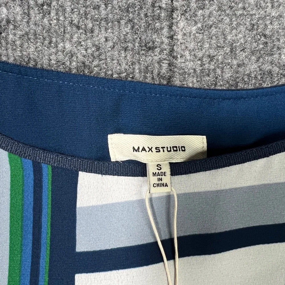 NWT Max Studio Women's Small Blue Green‎ Striped Sleeveless Shift Dress 5904A58